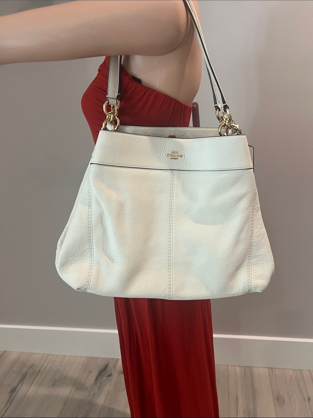 Coach Cream Leather Shoulder Tote with Gold Hardware